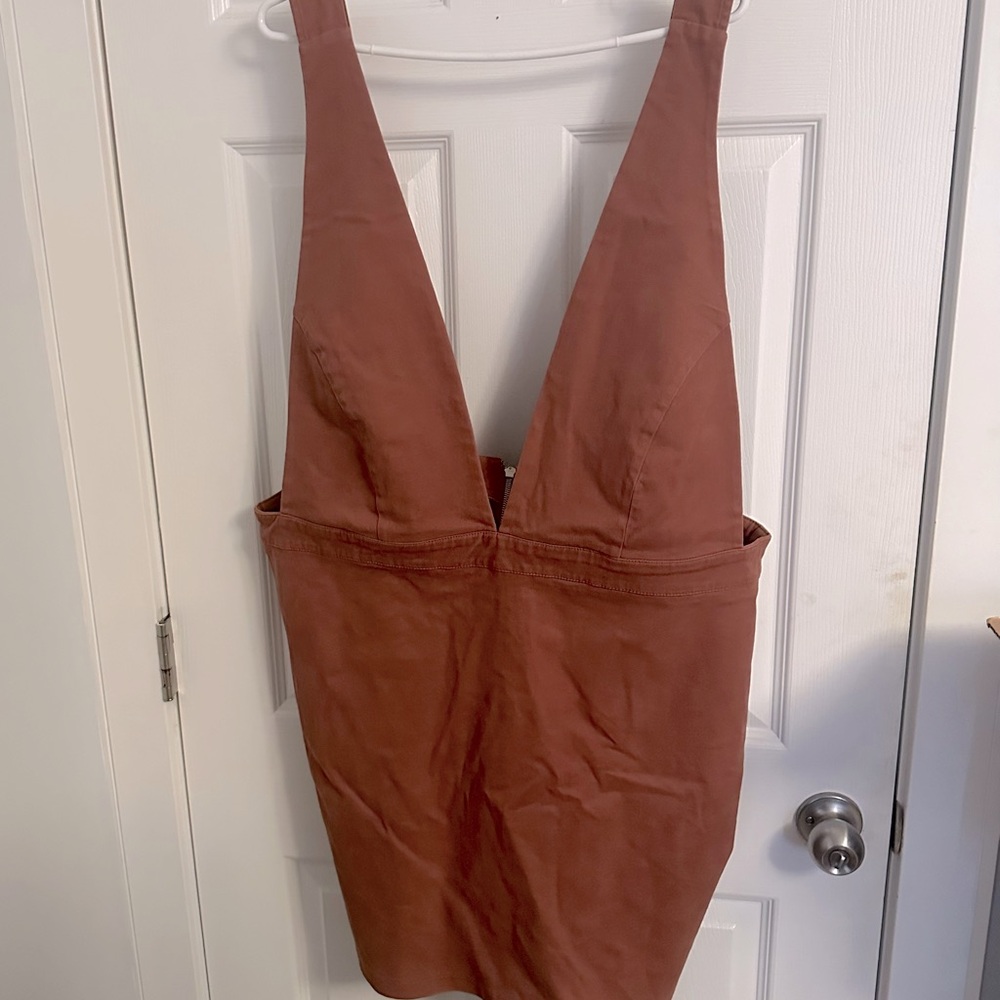 3X Blush Pink Deep V-neck Overall Dress